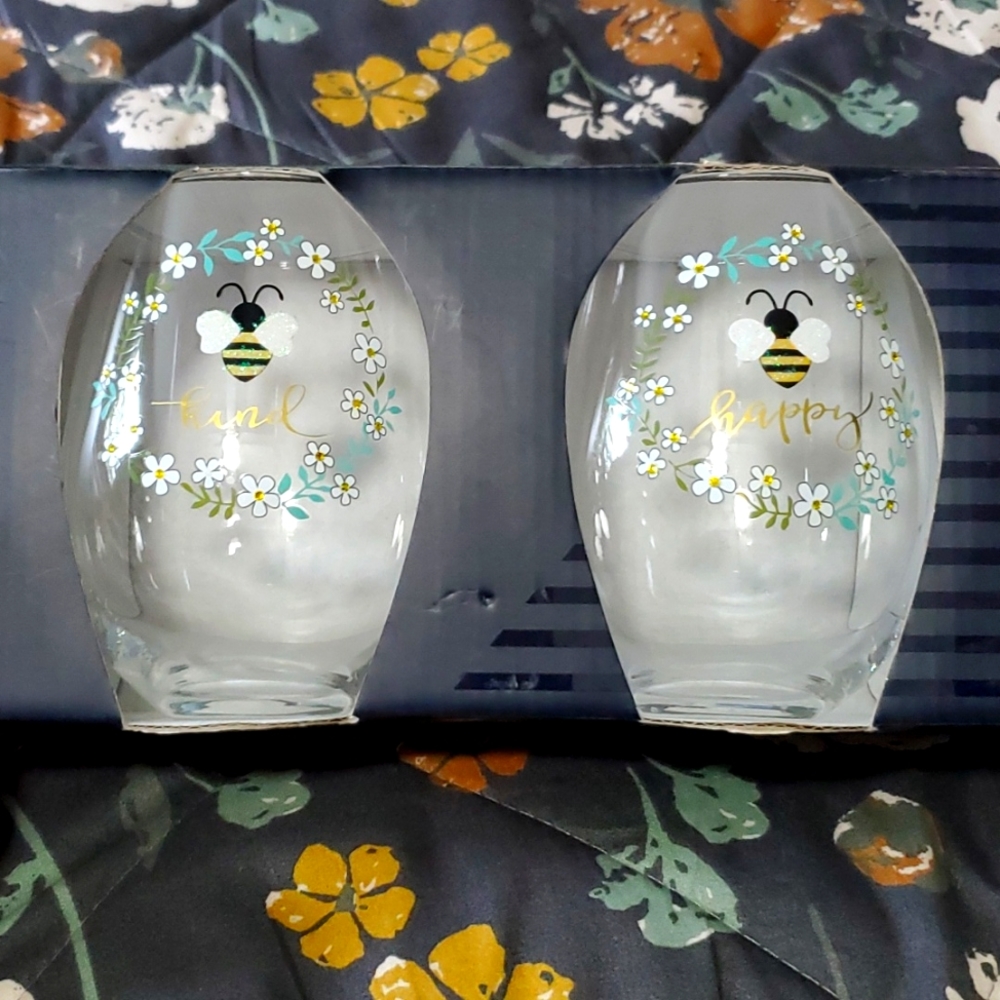 Rachel Rachel Roy Bee Stemless Glasses 20oz 🐝 kind 🐝 happy